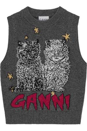 Ganni Top smanicato con ricamo