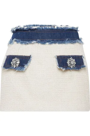 Philipp Plein Minigonna in tweed con rifinitura in denim