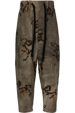 UMA WANG Pigiama dragon-print tapered cotton trousers
