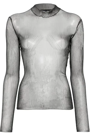 MUGLER Blusa semi trasparente a collo alto