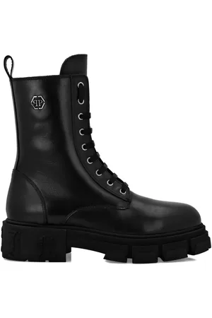 Philipp Plein Stivali in pelle con logo esagonale