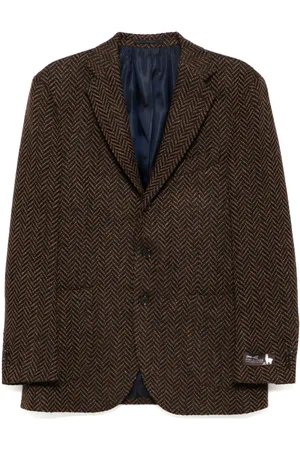 MAN ON THE BOON. Blazer monopetto con motivo a spina di pesce