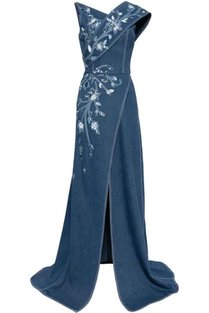 Saiid Kobeisy Abito lungo denim a fiori