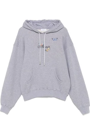 OFF-WHITE FELPA GRIGIA CON CAPPUCCIO E LOGO BOOKISH BUTTERFLY