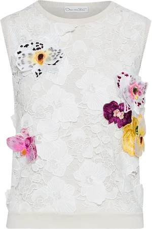 Oscar de la Renta Canotta Orchid Threadwork con inserti