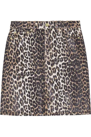 Ganni Gonna midi denim leopardata