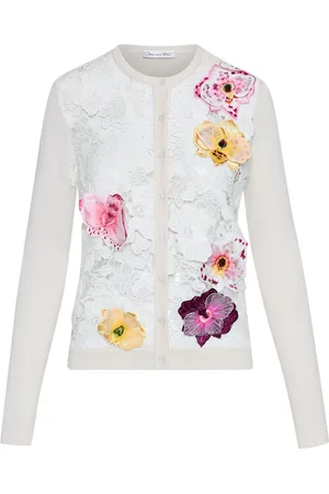 Oscar de la Renta Cardigan Orchid Threadwork con inserti