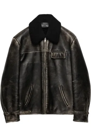 Prada Giacca in pelle con collo in shearling