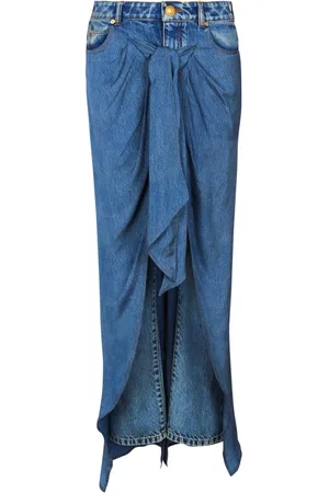 Balmain Gonna denim con design drappeggiato