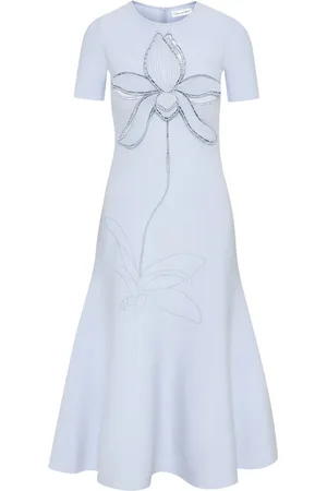 Oscar de la Renta Abito midi Orchid con ricami ed effetto jacquard