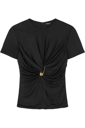 VERSACE Top con arricciature e spilla da balia