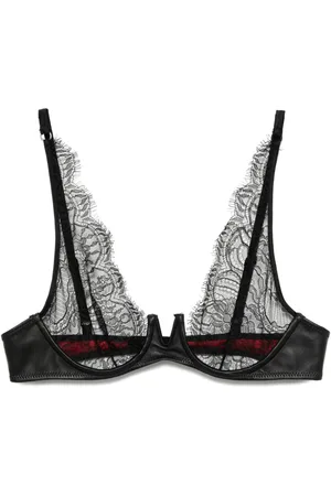 Kiki de Montparnasse Reggiseno in pizzo con finiture in pelle