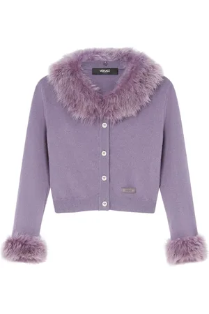 VERSACE Cardigan crop con bordo in shearling