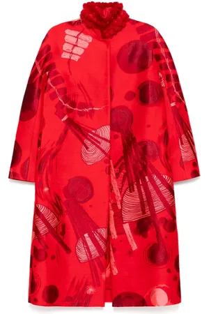 SHIATZY CHEN Cappotto jacquard con collo in pelliccia