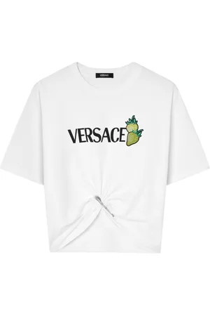 VERSACE T-shirt Strawberry Garden Safety Pin crop