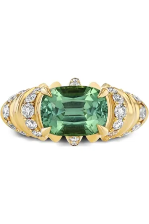 Lizzie Mandler Anello Crescent in giallo 18kt con smeraldo e diamanti