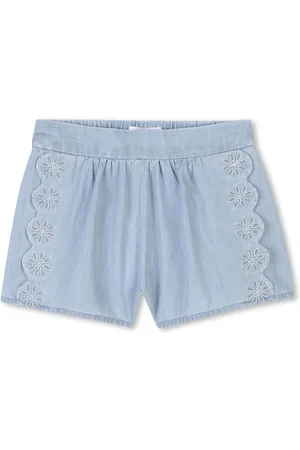 Chloé Shorts denim con bordo a smerlo