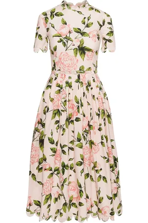 Oscar de la Renta Abito midi in popeline con stampa