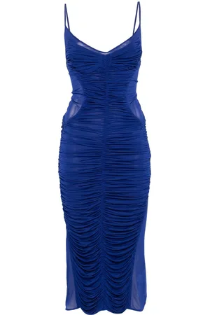 MUGLER Abito midi semi trasparente con ruches