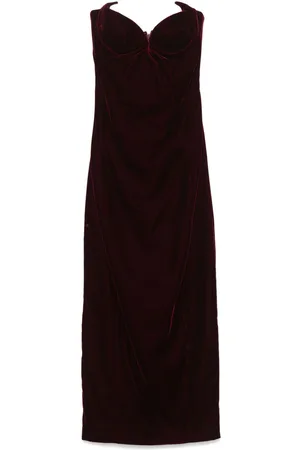 MUGLER Abito lungo in velluto senza spalline