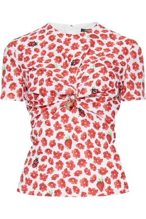 VERSACE Top Strawberry Garden con arricciatura