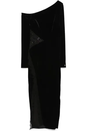 NISSA Abito midi in velluto con inserti in pizzo