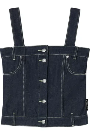 OFF-WHITE Top denim in stile corsetto