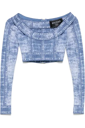 Balmain Top crop con stampa Trompe L
