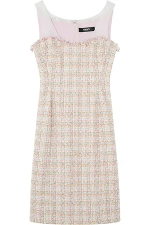 VERSACE Abito midi stile bustier in tweed e organza