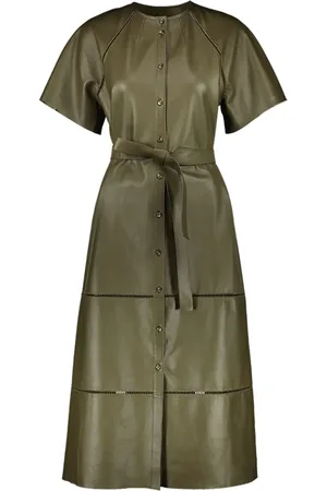 YVES SALOMON Abito midi in pelle con cintura