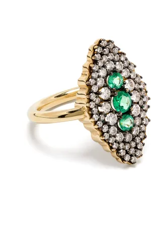 LEANDRA BAGS Anello Maxi Lanzadera in giallo 18kt con diamanti e smeraldi