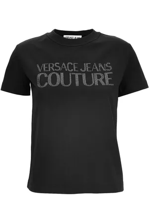 VERSACE T-shirt in cotone con strass e logo