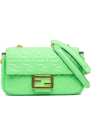 Fendi Borsa a spalla Baguette midi in pelle con catena e motivo Zucca goffrato 2010-2024