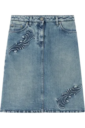 VERSACE Gonna midi Barocco denim svasata