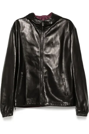 VERSACE Giacca in pelle con cappuccio