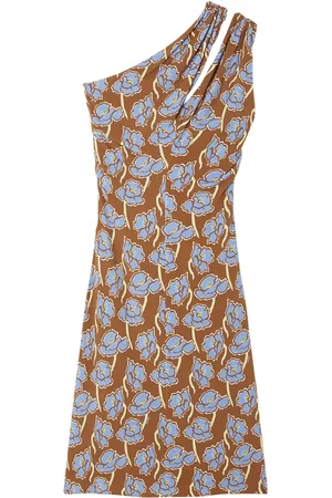 VERSACE Abito Poppies midi monospalla