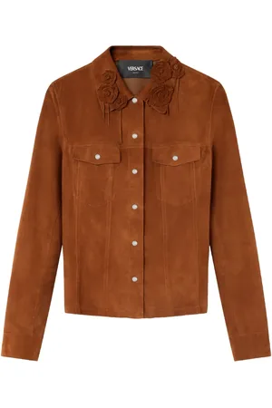 VERSACE Giacca in pelle scamosciata a fiori