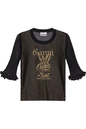 Ganni T-shirt crop con logo jacquard