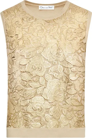 Oscar de la Renta Canotta Gold Foil English Rose