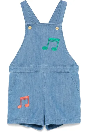 Mini Rodini Tuta corta denim con ricamo