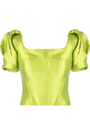 GEMY MAALOUF Blusa crop con maniche a palloncino