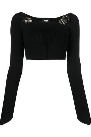 GCDS Top corto a coste con scollo quadrato