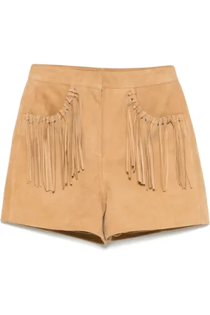Maje Shorts in pelle scamosciata con frange
