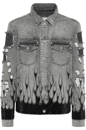 Philipp Plein Giacca denim Strass Flame oversize