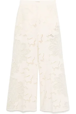 Elie saab Pantaloni a palazzo in cotone con ricamo