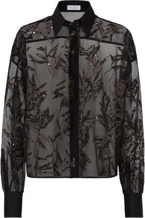Brunello Cucinelli Camicia Flora in seta con ricamo