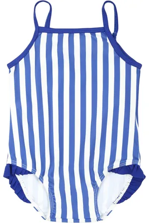 Petit Bateau Costume da bagno con motivo a righe e ruches