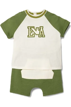 Emporio Armani Set T-shirt e shorts con logo ricamato