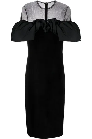 Alexander McQueen Abito midi in velluto con ruches