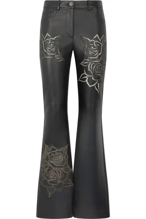 Roberto Cavalli Pantaloni svasati con motivo floreale borchiato